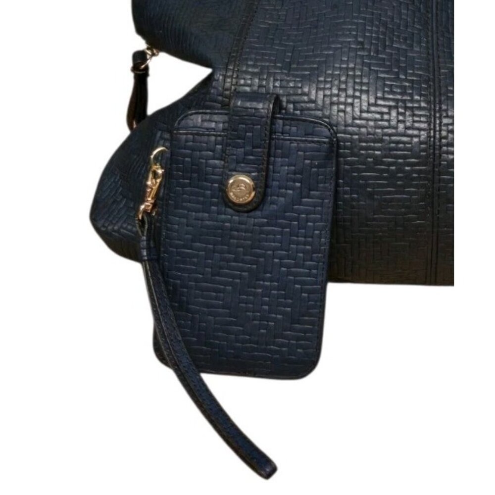 B. Makowsky Genuine Leather Slouch Hobo Shouder Bag And Card Case Textured Blue - Picture 4 of 13
